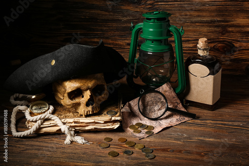 Human skull with pirate hat...