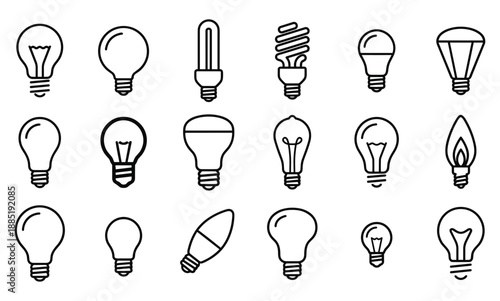 Set of bulb icons outline in vector on transparent background for your design project