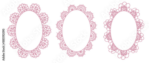 Elegant oval lace frame collection with whimsical lace style, suitable for wedding stationery, bachelorette visuals and decorative designs.