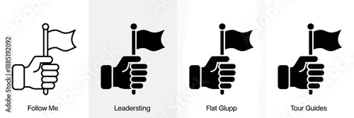 Black and white icons of hands holding flags.