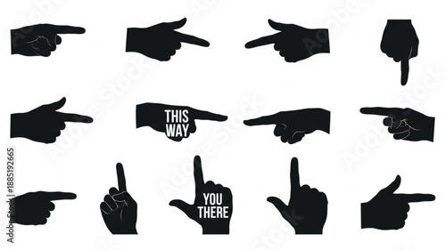Collection of Silhouette Hand Gestures Pointing Directional Signs.