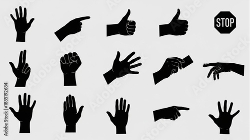 Collection of Hand Gestures Silhouettes Isolated on White Background.