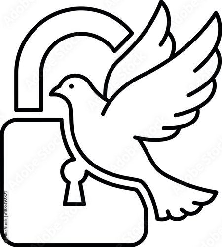 Freedom symbol: dove and open padlock icon