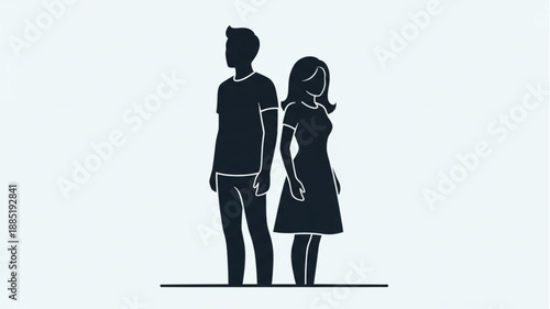 Couple Silhouette Standing Back to Back.