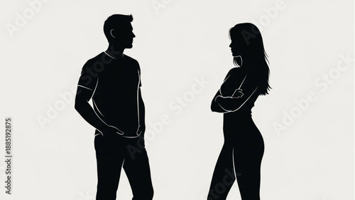Man and Woman Silhouettes Facing Each Other.
