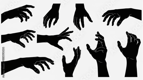 Collection of Black Hand Silhouettes Reaching Out.