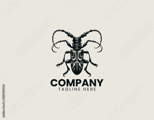 Longhorn Beetle Black Vector Logo Illustration
