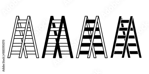 Ladder Black Icon Bundle for Construction Maintenance and Access Equipment