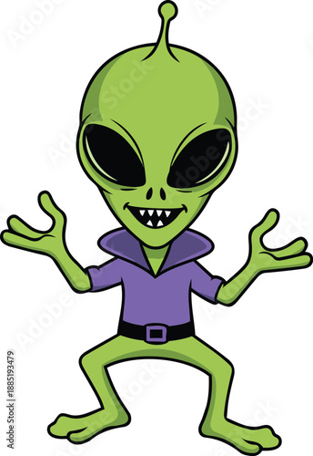 Smiling Green Alien on a Cratered Moon in Deep Space