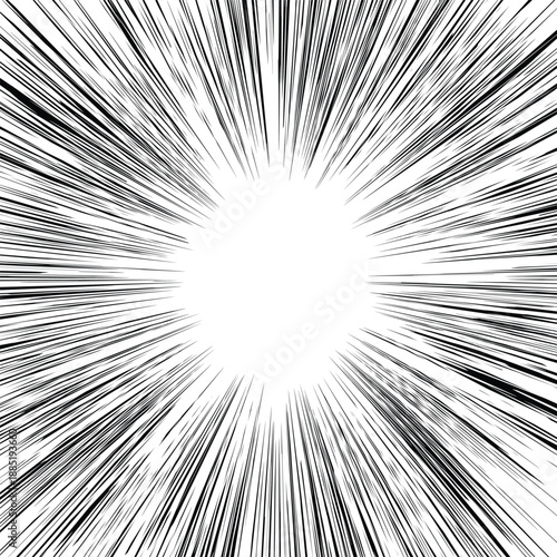 Dynamic radial burst effect vector with sharp black speed lines and aggressive comic motion rays, dramatic action background frame isolated on white