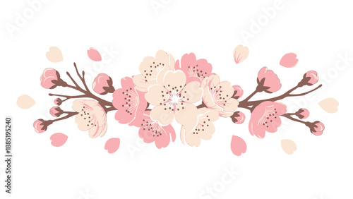 Delicate Cherry Blossoms Branch with Falling Petals, Spring Floral Design