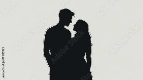Silhouette Couple Facing Each Other Against White Background.