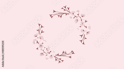Delicate Floral Wreath with Pink Background, Minimalist Botanical Design