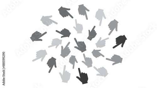 Many computer mouse cursors arranged in a circle pattern.