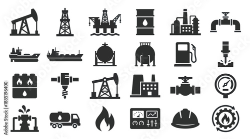 Oil Gas Solid Icon Set 20 Icons