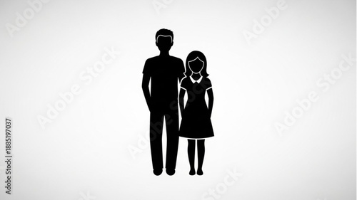 Silhouette of a man and a young girl standing together.