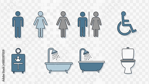 Restroom Icons Symbols And Fixtures Collection.