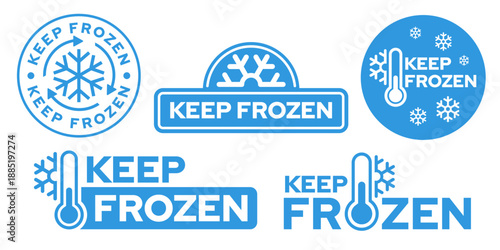 Frozen product food package label. Fresh frozen food product icon logo, badge, sticker, emblem, stamp, symbol, black, line circle, flat vector, isolated illustration. Snowflake icon.