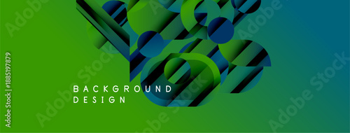 Abstract geometric shapes blend vibrant green, blue hues. Modern design suggests dynamic energy, visual interest. Text reads background design.