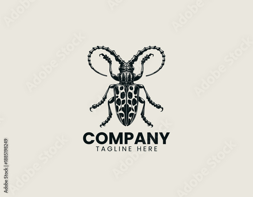 Longhorn Beetle Black Vector Logo Illustration