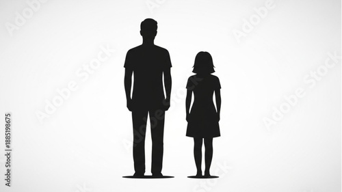 Silhouette of a tall man and a short girl standing side by side.