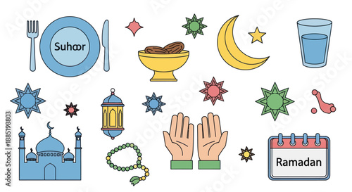 Ramadan Islamic Symbols and Icons Collection.