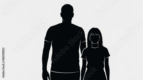 Silhouette of Father and Daughter Standing Together.