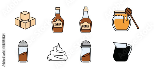 Assortment of food condiments vector illustration