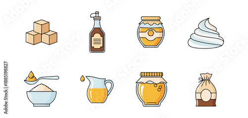 Assortment of food ingredients isolated on black background