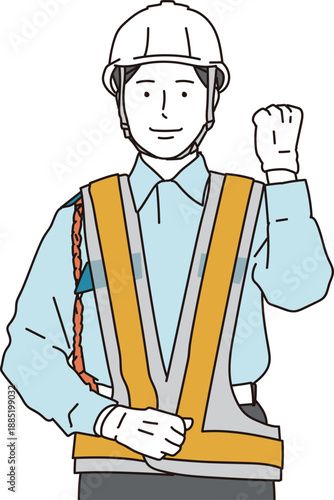 ガッツポーズをする女性警備員のイラスト素材