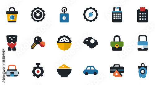 Collection of diverse icons representing various objects and concepts.