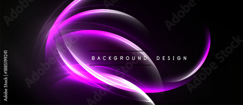 Abstract purple neon lines form flowing shapes over black background. Modern design element, vibrant, dynamic composition.