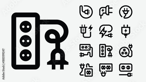 Power plugs and electrical socket icons set