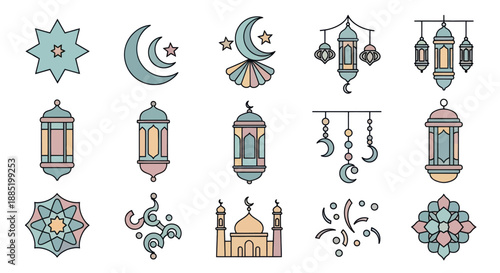 Collection of Islamic Symbols and Ramadan Decorations.
