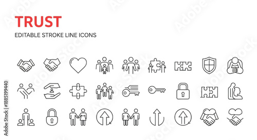 Trust Icon Set: Editable Line Icons for Security, Integrity, and Reliability