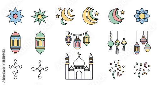 Islamic Symbols and Decorations Collection for Ramadan and Eid Celebrations.