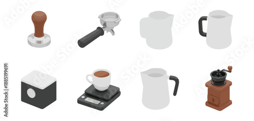 Isometric coffee brewing equipment illustration isolated