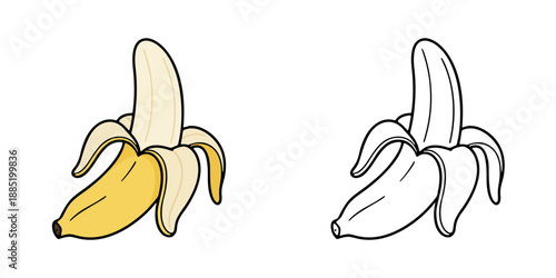 皮をむいたバナナのアイコンイラスト