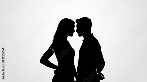 Silhouette of a couple facing each other intimately.