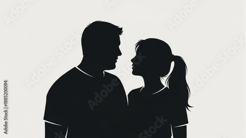 Silhouette Couple Looking At Each Other.