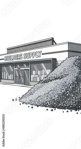 Wallpaper Mural Building with a large pile of material next to it in grayscale. Torontodigital.ca