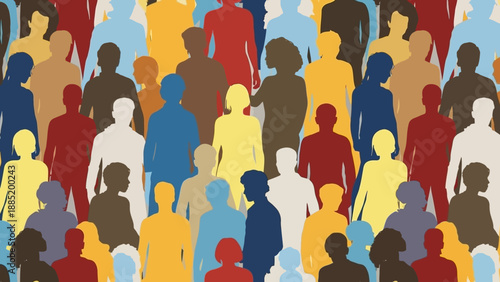 Diverse Crowd Of People Silhouettes In Many Colors.