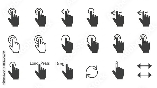 Collection of Hand Gestures Icons for Touchscreen Interaction.