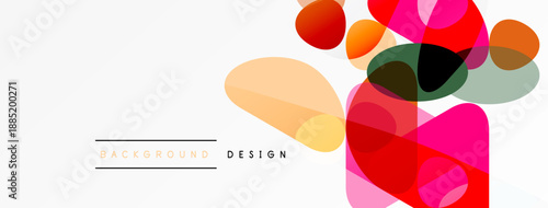 Abstract colorful shapes overlap, creating dynamic visual composition. Light background enhances vibrant hues, modern design element.