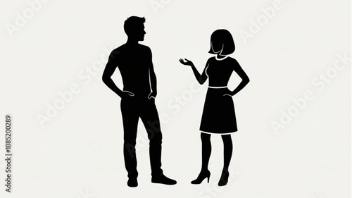 Silhouette of a man and woman talking.