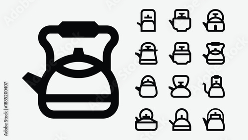 Camping kettles and outdoor cookware icons set