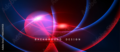 Abstract design features vibrant blue, red glows. Dynamic curves create energy, light effects. Text reads background design. Modern, sleek aesthetic.