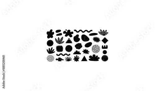 Abstract doodle shapes vector set in black grunge geometric style