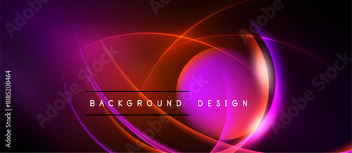Abstract neon curves create dynamic background. Vibrant purple, orange hues blend seamlessly. Modern design element for digital projects.