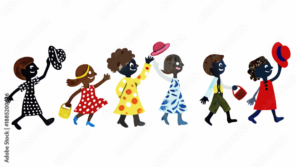 Fototapeta premium A colorful illustration of diverse children playing and having fun together in a lively and vibrant scene